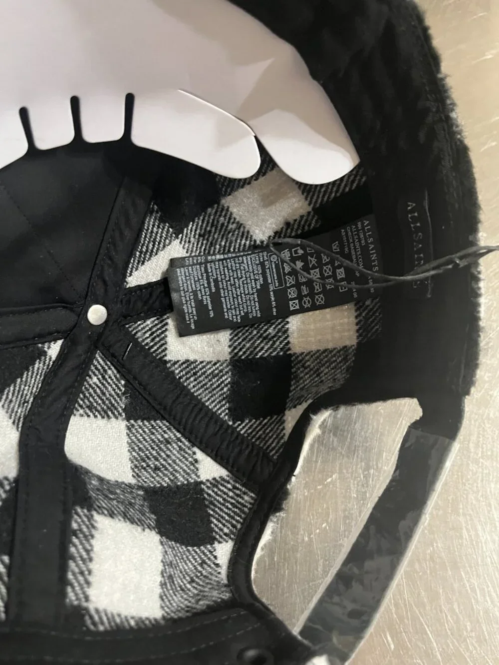 ALL SAINTS White Check Pattern Adjustable Baseball Cap NWOT